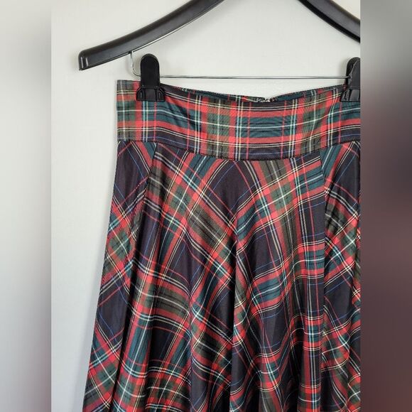 Plaid Tartan Maxi Skirt Red Green Christmas Preppy Uniform Victorian Retro L - Picture 3 of 7